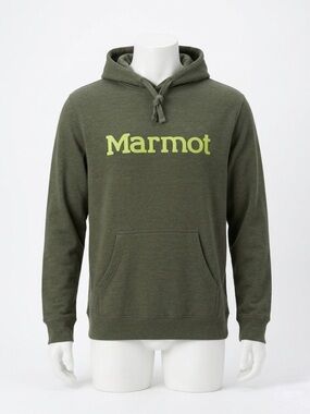 Marmot Men’s Coastal Pullover Hoodie Olive Green Lime Logo Size Large